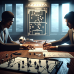 Kazakhstan Premier League transfer scene with contracts and tactical board in office